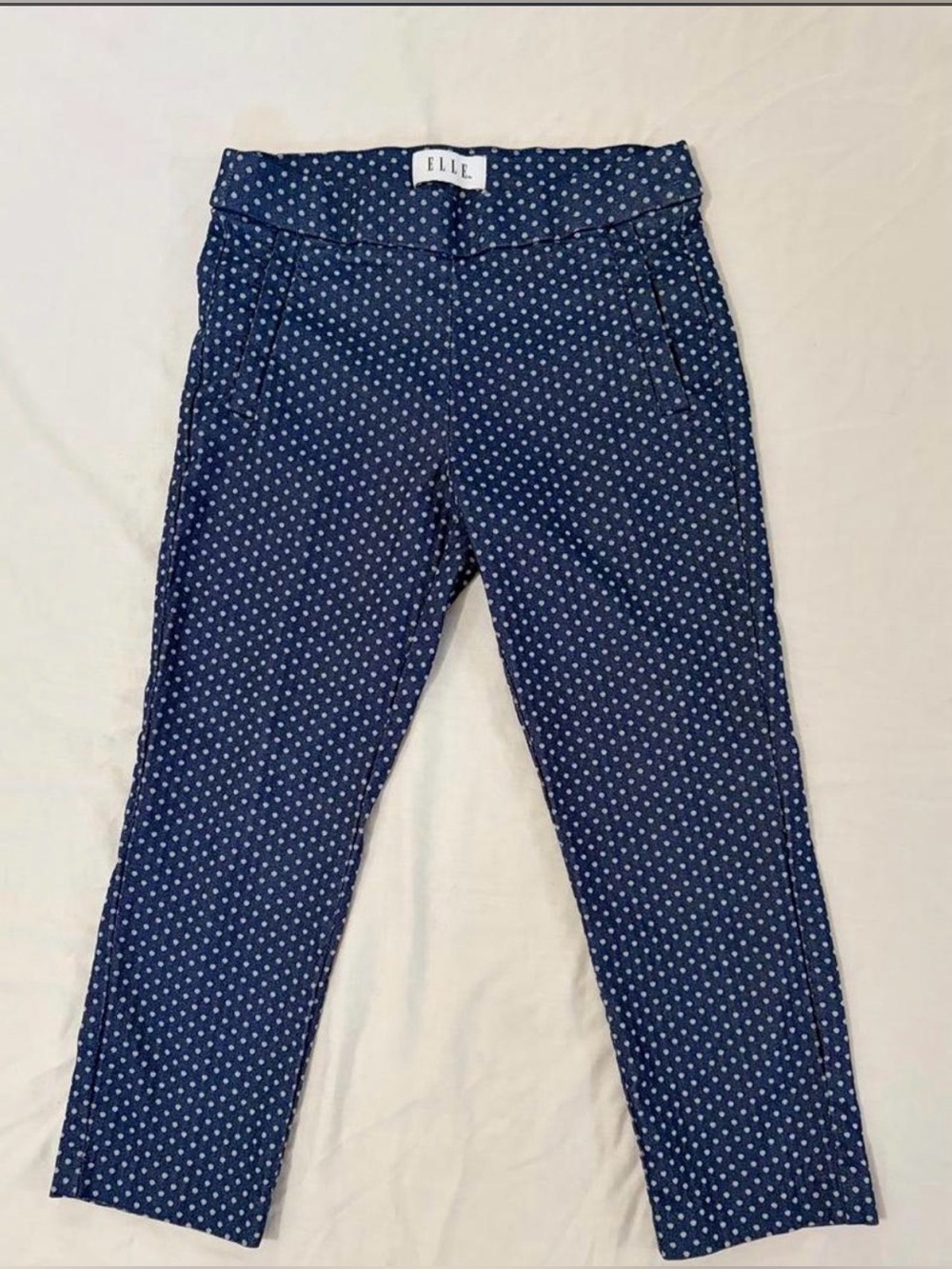 ELLE Navy Blue Polka Dot Cropped Ankle Pants